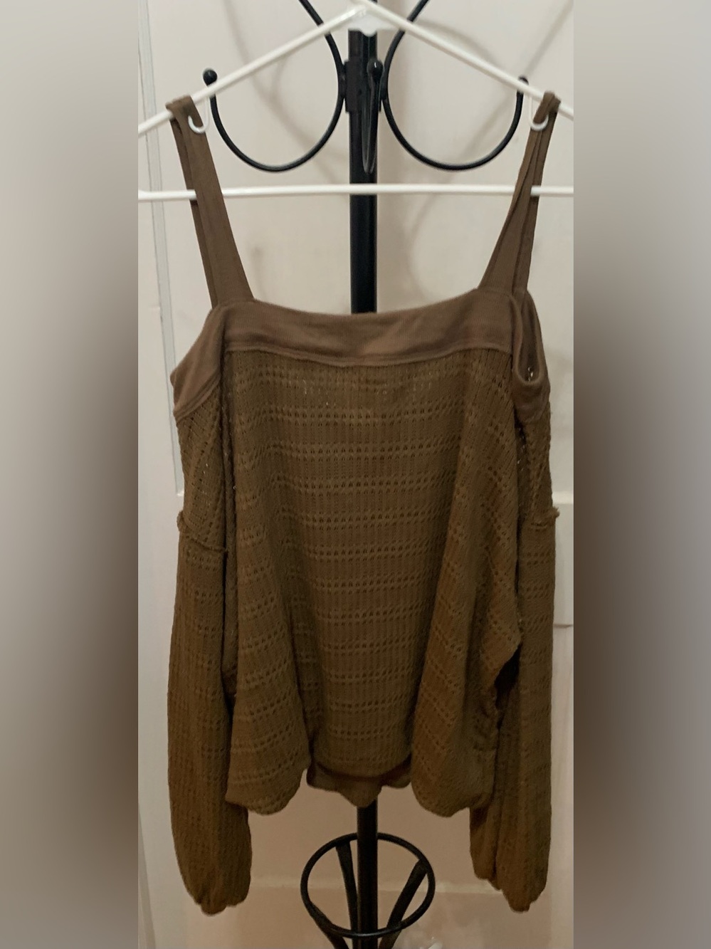 Free People Olive Brown Open-Knit Cold-Shoulder Sweater Tank Size Large